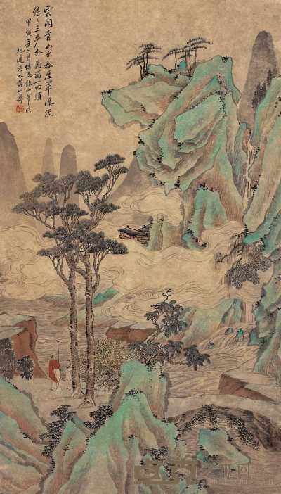 黄山寿 甲寅（1914年）作 云阁青山图 立轴 138.5×79.5cm